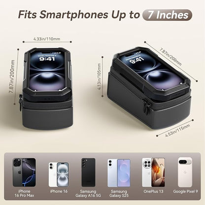 KDD Bike Front Frame Bag with Waterproof Phone Holder, Mountain Cycling Storage Pouch, Handlebar Bag with Phone Mount, Bicycle Accessories for Top Tube, Fit for iPhone 17 Pro Max, Cellphone Under 7''