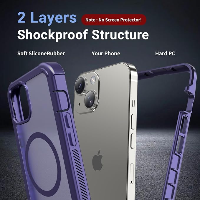 jaroco Magnetic for iPhone 14 Case, [Compatible with MagSafe][Military Grade Drop Protection][Heavy Duty Protection][Non-Slip][Shockproof] 2-Layer Durable Bumper Phone Case 6.1''-Dark Purple