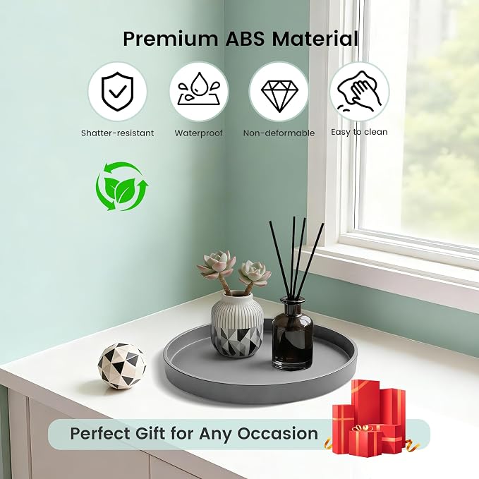 1 Pack 9" Bathroom and Vanity Tray, ABS Bathroom Counter Organizer, Coffee Table Decor for Perfume, Candles, Keys &More. Kitchen Countertop Organizer, Decorative Tray Soap Holder, Grey