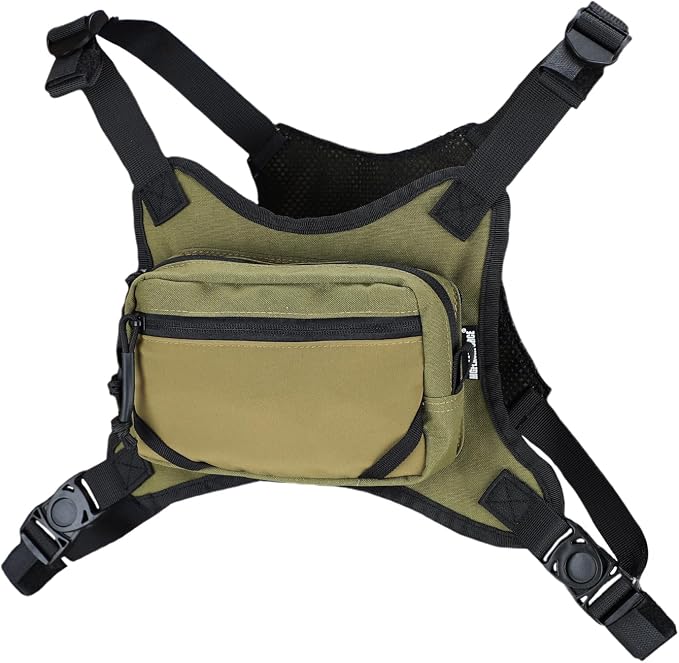 MGFLASHFORCE Chest Bag for Men and Women, Chest Rig Pack Front EDC Pouch Running Vest Phone Holder for Workout, Hiking and Outdoor Sports (Green)