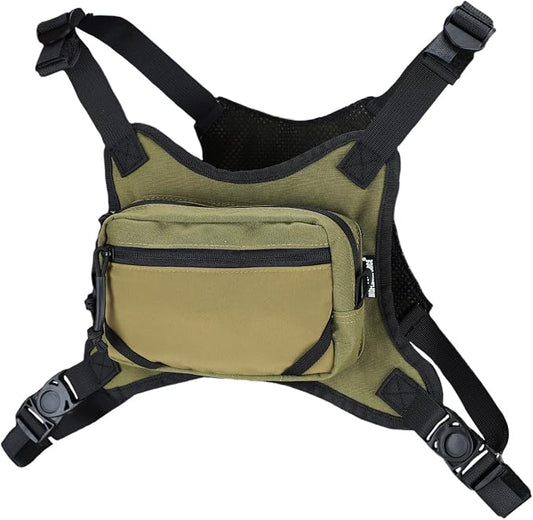 MGFLASHFORCE Chest Bag for Men and Women, Chest Rig Pack Front EDC Pouch Running Vest Phone Holder for Workout, Hiking and Outdoor Sports (Green)