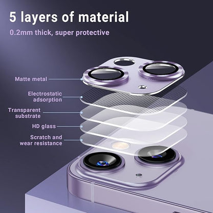 AFARER[2 Pack Camera Lens Protector for iPhone 14/14 Plus,Ultra HD,Upgraded Metal Tempered Glass Len Cover 9H Hardness Anti-Scratch（Purple）