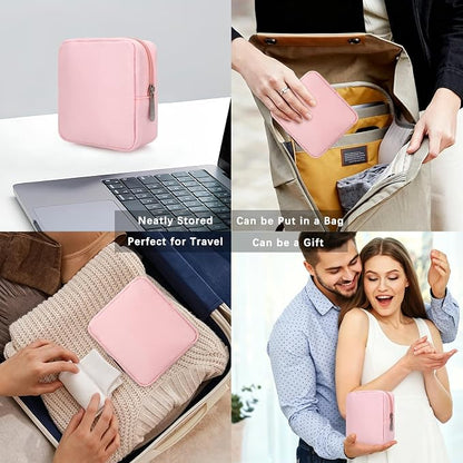 Tech Organizer Pouch, Small Multi-Pocket Electronics Case (Pink) | Water-resistant nylon, foam padding, metal zipper, travel cable bag for charger, power bank, earbuds, SD cards and USB cables