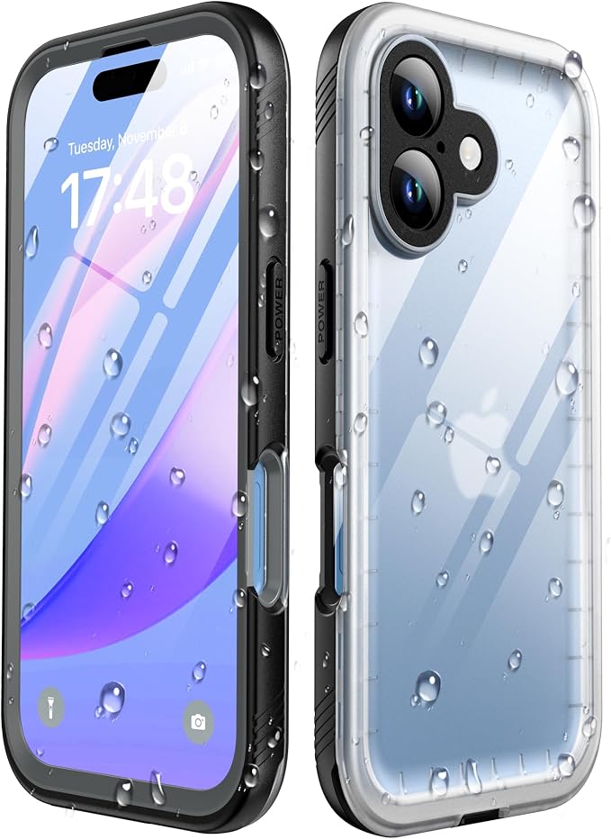 SPORTLINK for iPhone 16 Plus Waterproof Phone Case with Screen Protector IP68 Underwater 6.6FT Military Dropproof/Dustproof/Heavy Duty Full Body Case for iPhone 16 Plus 6.7 inch Black/Frosted Clear