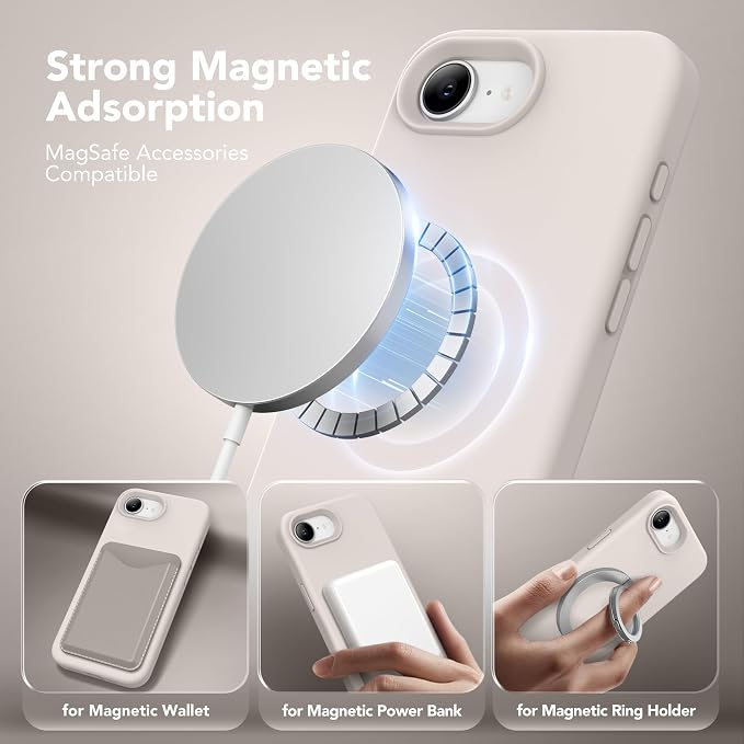 Magnetic for iPhone 17e/iPhone 16e Case, Compatible with MagSafe, [Soft Anti-Scratch Microfiber Lining] Slim Silicone Shockproof Protective Phone Case for iPhone 17e/16e 6.1", Stone