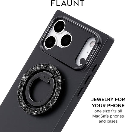 Flaunt MagSafe Ring Phone Stand - Limited Edition Magnetic Phone Grip - Slim, Collapsible Ring Holder & Stand - Detachable, 360° Rotation - Compatible with All MagSafe Cases - Black Crystal Elegance