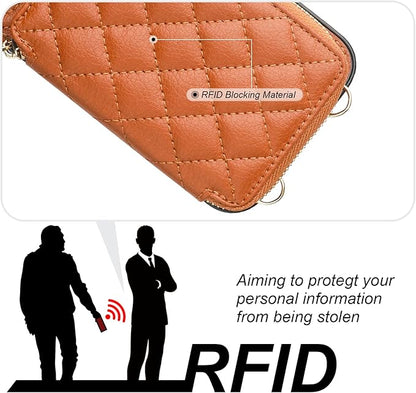 Bocasal Crossbody Wallet Case for iPhone 13, RFID Blocking PU Leather Zipper Handbag Purse Flip Cover, Kickstand Folio Case with Card Slots Holder Wrist Strap Lanyard 5G 6.1 Inch (Brown)