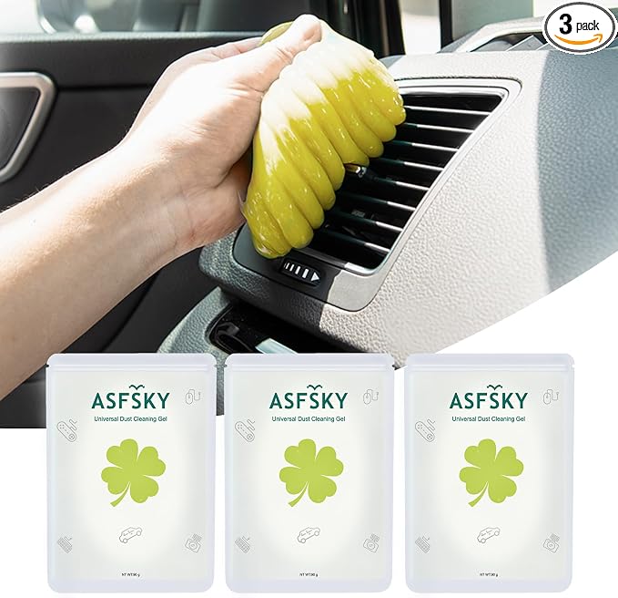 ASFSKY Vents, Dashboard, Center Console, Cup Holders, Seat Seams, etc. Removes Dust, and Debris, Reusable, No Residue Cleaner (3, Yellow)