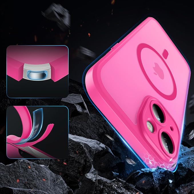 TOCOL for Phone 13 Case, Compatible with Magsafe Charger, Full Camera Protection, Drop Protection, Translucent Matte Phone Case for iPhone 13 6.1 inch (Hot Pink)