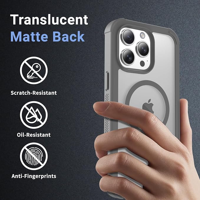 jaroco Magnetic for iPhone 15 Pro Max Case, [Compatible with MagSafe][Military Grade Drop Protection][Heavy Duty Protection][Non-Slip][Shockproof] 2-Layer Durable Bumper Phone Case 6.7''-Gray