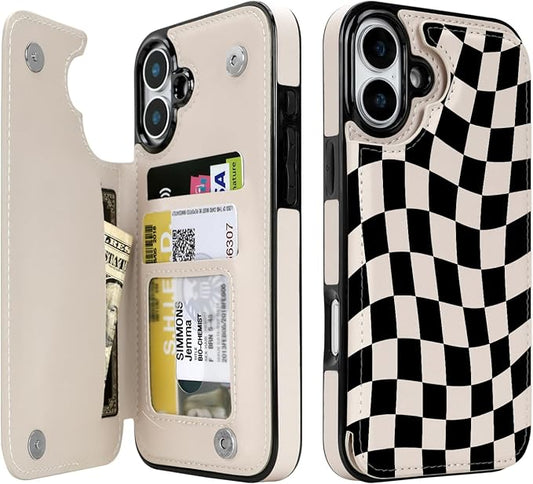 uCOLOR for iPhone 17 Wallet Case with Card Holder PU Leather RFID Blocking Design iPhone 17 flip case for Women Men Magnetic Clasp Kickstand Design 6.3 inch (Dune Mirage Checkboard)
