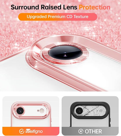 Meifigno Designed for iPhone Air Case with Ring Stand (6.5"), [Built-in Mirror] [Compatible with MagSafe] [Glitter Card & Wrist Strap] Removable Phone Stand +Designed for iPhone 17 Air Case, Rose Gold