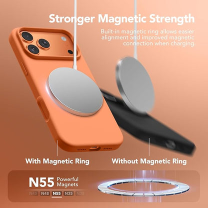 GONEZ Magnetic for iPhone 17 Pro Case, Compatible with MagSafe, [Screen Protector + Camera Lens Protector], Liquid Silicone Anti-Scratch Shockproof Protective Phone Case 6.3 inch, Starry Orange