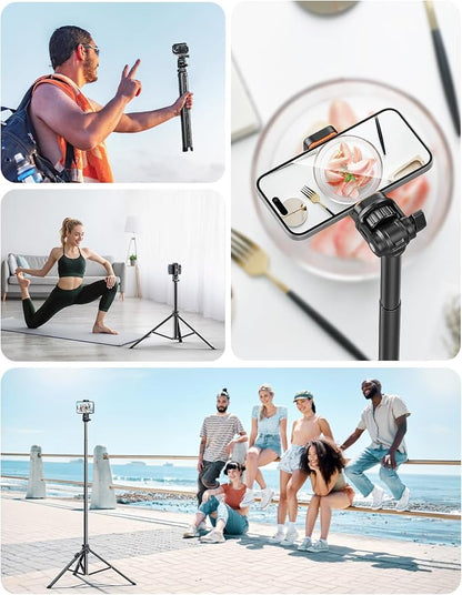 71''/180cm Extendable Phone Tripod Aluminum, Portable Stand for Video Recording, Travel Tripod for iPhone/Cell Phone/Camera Video Light, Compatible with Smartphones, DSLR