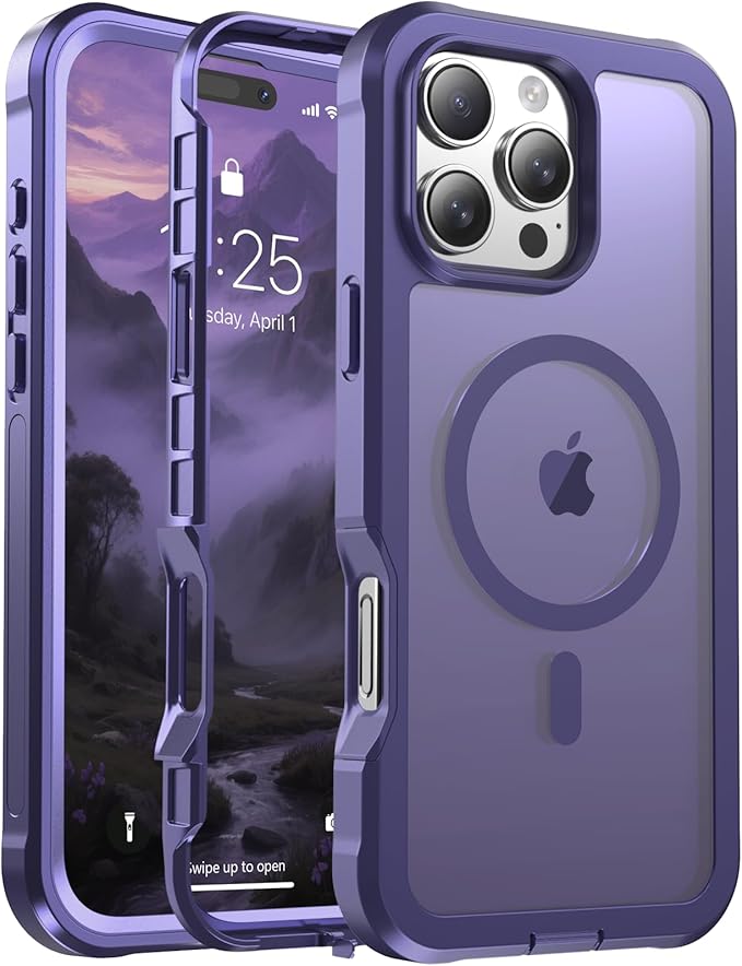 jaroco Magnetic for iPhone 16 Pro Max Case, [Compatible with MagSafe][Military Grade Drop Protection][Heavy Duty Protection][Non-Slip][Shockproof] 2-Layer Durable Bumper Phone Case 6.9''-Dark Purple