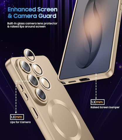 Magnetic for Samsung Galaxy S26 Ultra Case [Compatible with MagSafe][Built-in Camera Lens Protector] Slim Soft Silicone Bumper Shockproof Metallic Luster Phone Case, Gold