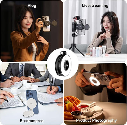 Fill Light for Magsafe LED Phone Light Attachment Selfie Ring Light Brightness Adjustable Compatible w Magsafe for iPhone Smartphone Vlogs/Photography/Video Conference Color Black