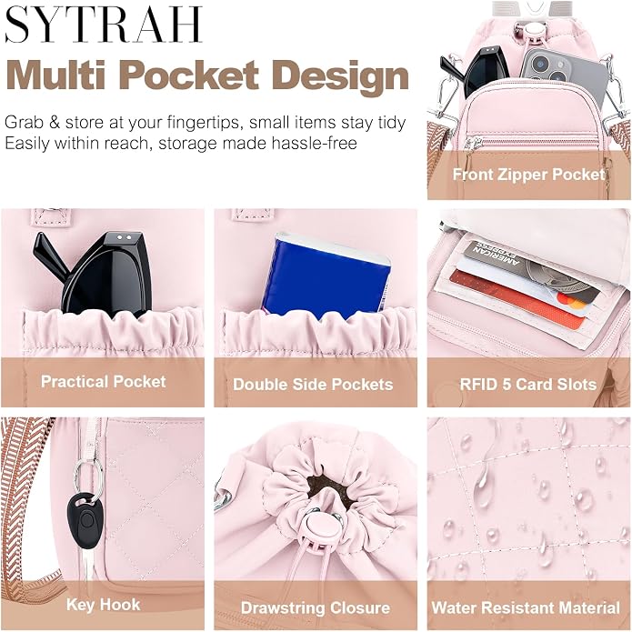 SYTRAH Water Bottle Carrier Bag with Strap, Water Bottle Purse with Phone Pocket 40oz for Walking Hiking