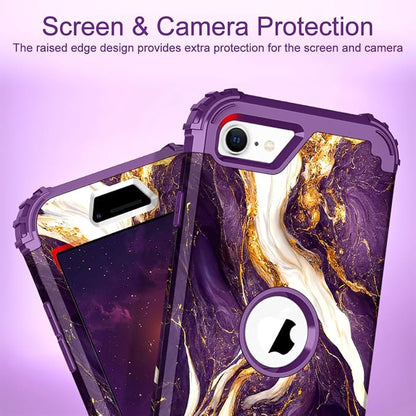 Hocase for iPhone SE 2022/2020 Case, Heavy Duty Shockproof Protection Hard Plastic+Silicone Rubber Hybrid Protective Case for iPhone SE 3rd/2nd Generation (4.7") - Midnight Purple