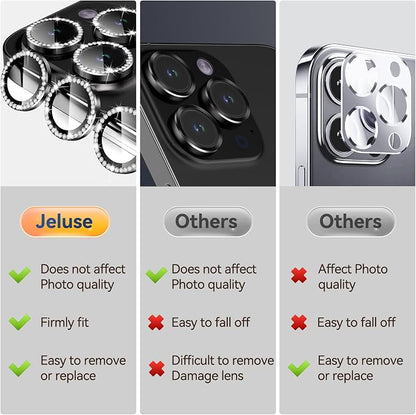 Jeluse Camera Lens Protector for iPhone 17 Pro Max/17 Pro/16 Pro Max/16 Pro/15 Pro Max/15 Pro/14 Pro Max/14 Pro, 9H Tempered Glass Screen Protector Cover Alignment Kit Metal Individual Ring