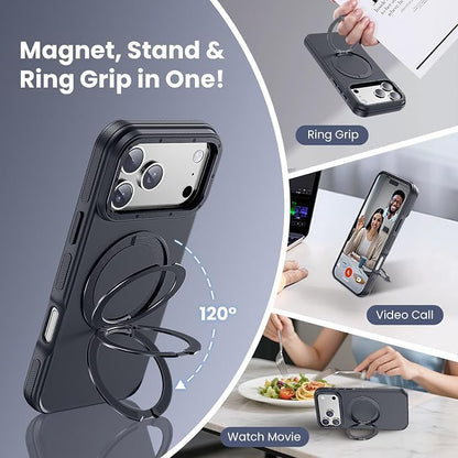 Strong Magnetic Case for iPhone 17 Pro (6.3", 2025) with Stand, Drop-Proof Bumper Cover with Contrast Color Border, Military-Grade Drop Protection, Shockproof Slim Thin Cover,Black