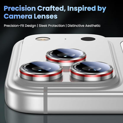 Uyiton for iPhone 17/16/15/14 (Pro Max & Pro) Camera Lens Protector - [Case-Friendly][Ultra-Thin] Military-Grade Tempered Glass Metal Camera Cover, Easy to Install, Silver+Red