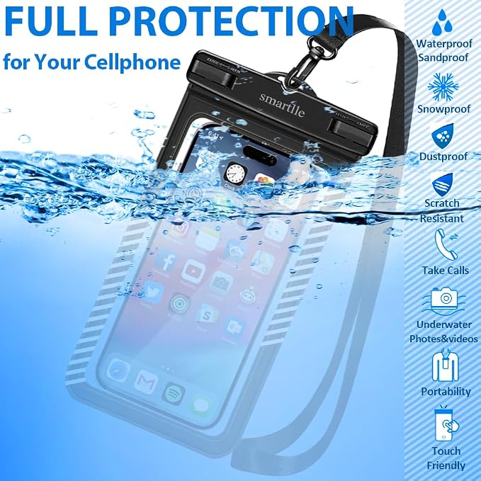 Waterproof Phone Pouches Bags Holder, Cell Phone Water Protectors 4 Pack for Swimming, IPX8 Waterproof Phone case Cover for iPhone 15 14 13 Pro Max 12 11, for Galaxy S24 S23 Ultra Up to 7"