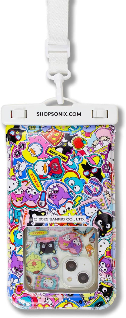 Sonix x Sanrio Waterproof Phone Pouch - Floating Phone Case Dry Bag w/Crossbody Lanyard - Beach Cruise Travel Essentials - Compatible w/All Devices, Touchscreen Friendly | Hello Kitty Stickers