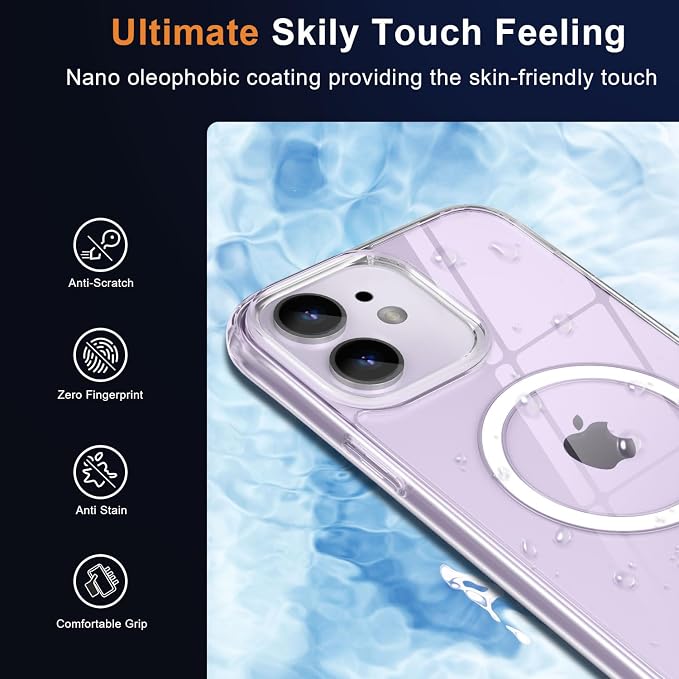 MOCCA Strong Magnetic for iPhone 11 Case,[Compatible with Magsafe][Anti Yellowing][Glass Screen Protector+Camera Lens Protector]Slim Thin Shockproof Protective Cover Case for iPhone 11 6.1 inch,Clear