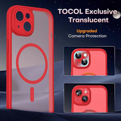 TOCOL Magnetic for iPhone 14 Case, Upgraded Full Camera Protection, Compatible with Magsafe, Drop Protection, Translucent Matte Back Bumper Phone Cover 6.1-Inch (Red)