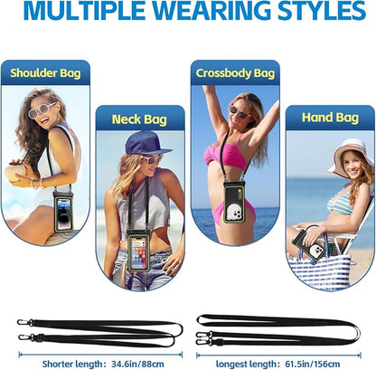 IP68 Waterproof Phone Pouch Up to 6.8", Floating Waterproof Phone Case for iPhone 15 14 13 Pro Max, Galaxy S24 S23 S22 Ultra, Cellphone Dry Bag Cruise Beach Essential, Black