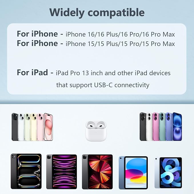 10FT for iPhone 17 16 15 Original Charger Fast Charging, Long USB C to C Charger Cable Cord with 20W Type C Fast Charger Block for iPhone 17 Pro Max/17Pro/16e/16 Pro/16 Plus/15/15 Pro max,iPad 3Pack