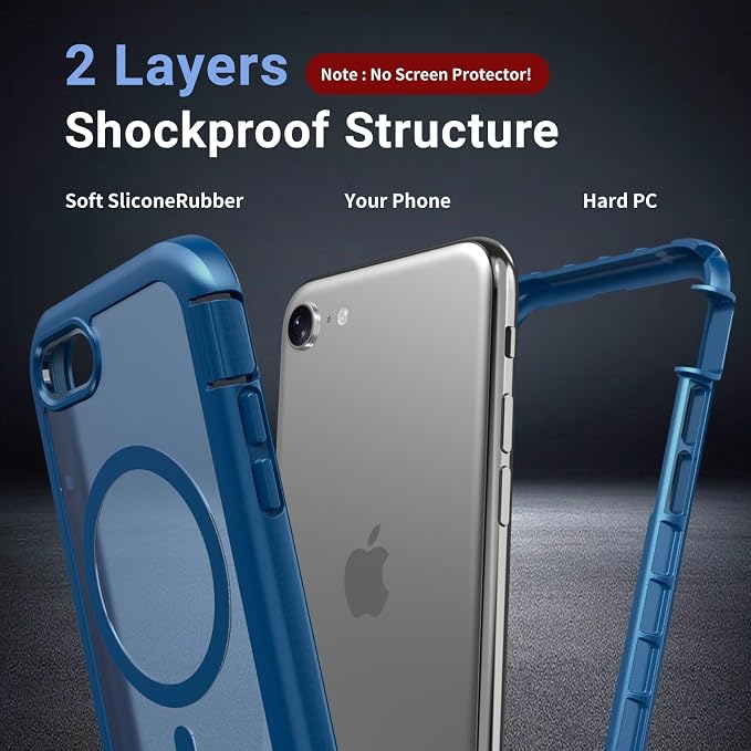 jaroco Magnetic for iPhone SE Case 3rd/2rd,iPhone 8/7 Case, [Compatible with MagSafe][Military Grade Drop Protection][Heavy Duty Protection][Non-Slip] 2-Layer Bumper Phone Case 4.7''-Deep Blue
