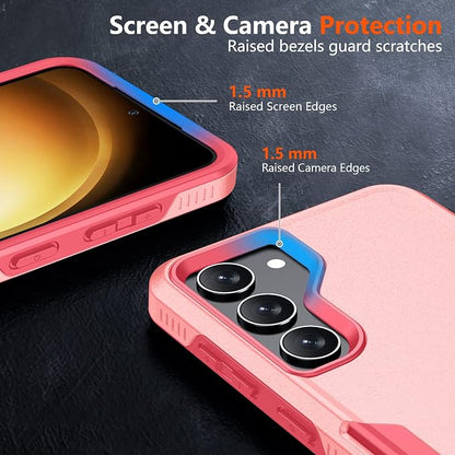 SPIDERCASE Designed for Samsung Galaxy S23 Case, [10 FT Military Grade Drop Protection], 2 Pack [Tempered Glass Screen Protector+Camera Lens Protector] Heavy Duty Shockproof Case, Pink
