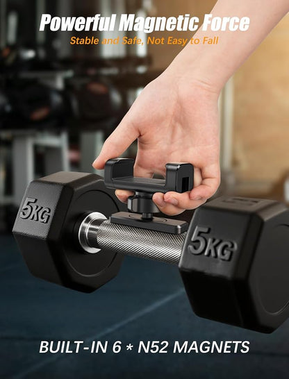 Gym Magnetic Phone Holder【Strong Magnets】- 360 Adjustable Magnetic Phone Mount, Phone Holder Gym Accessories for Men Women Compatible with All Smartphones 4.7-7"