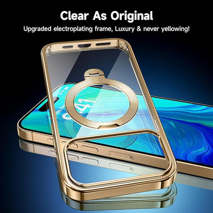[Tri-Shield Protection] for iPhone 17 Pro Case with 360° Spin Stand Compatible with MagSafe [Magnetic CD Ring] [Screen & Camera Lens Protector] Shockproof Plating Never-Yellowing, Gold-6.3"