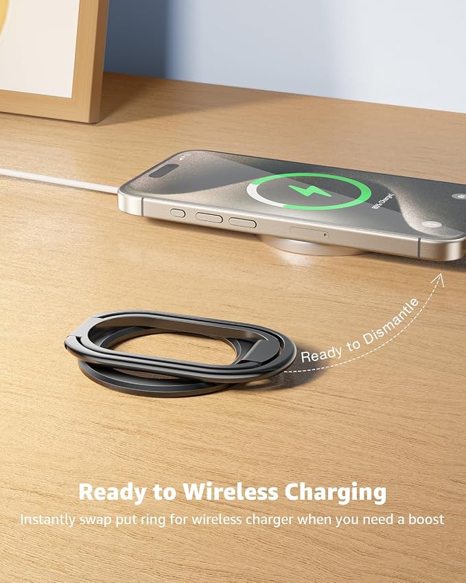 [2025 Upgraded] Mag Safe Phone Ring Holder, SUPERONE Adjustable Magnetic Kickstand & Removable Phone Grip Compatible with Wireless Charging Only for iPhone 17 &16 & 15 & 14 & 13 & 12 Series - Black