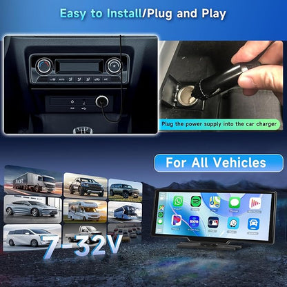 [2.5K Front Camera+64G TF Card] Wireless Carplay/Android Auto Portable Car Radio with 9.3" HD Touchscreen Dash Cam, Front/Rear View Camera Stereo Receiver Bluetooth FM Transmitter AUX