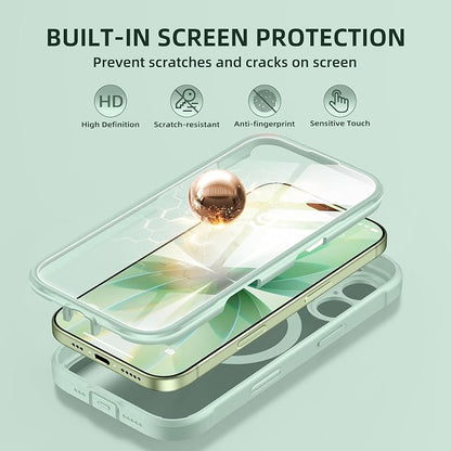 BERFY for iPhone 17 Case, Compatible with MagSafe, Built-in Glass Screen Protector, Camera Protection, Shockproof Full Body Phone case 6.3", Clear Green
