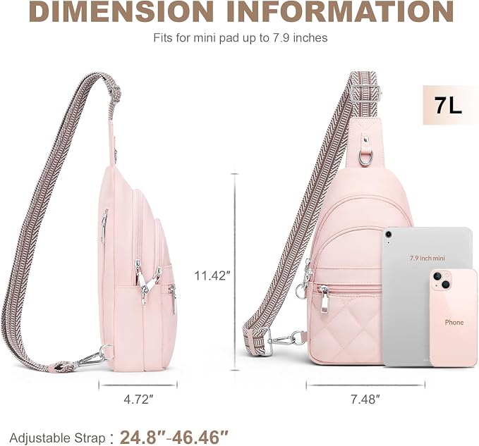 SYTRAH Sling Bag for Women, Anti-Theft RFID Crossbody Bag Nylon Sling Purse for Travel, Puffy Small backpack for Daily Hiking Sports Pink
