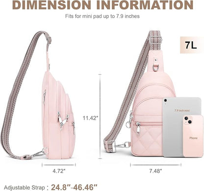 SYTRAH Sling Bag for Women, Anti-Theft RFID Crossbody Bag Nylon Sling Purse for Travel, Puffy Small backpack for Daily Hiking Sports Pink