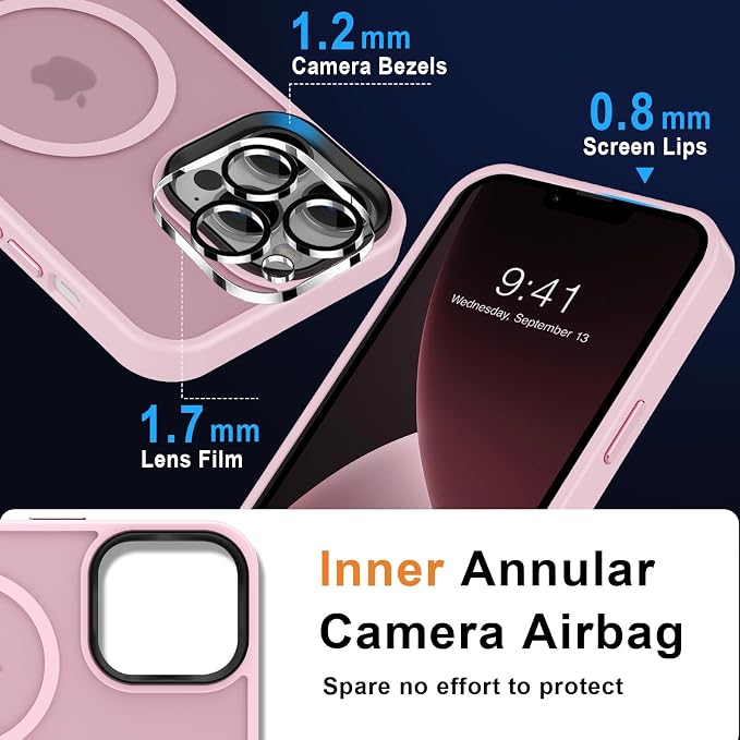 MOCCA Strong Magnetic for iPhone 13 Pro Max Case,[Compatible with Magsafe][Glass Screen Protector+Camera Lens Protector] Slim Thin Shockproof Cover Phone Case for iPhone 13 Pro Max 6.7", Pink