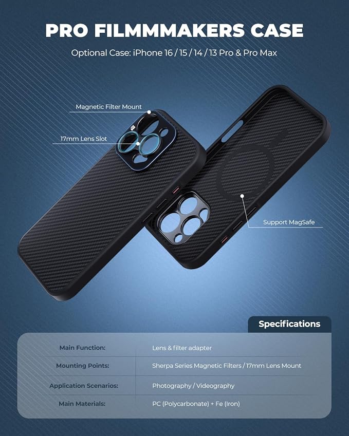 FREEWELL Pro Filmmaker Case for iPhone 13 Pro Max - Magnetic Filter & 17mm Lens Mount Black