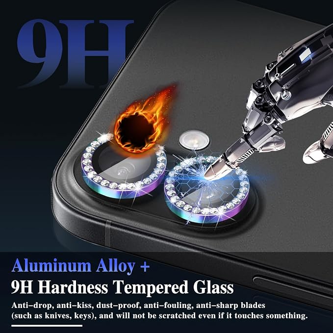 ShinKin Camera Lens Protector for iPhone 17, Glitter Camera Cover, 9H Tempered Glass Individual Metal Ring Camera Protector for iPhone 17 (Diamond -Colorful)