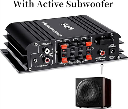 4.1 Channel Home Audio Amplifier Receiver, Bluetooth 5.0 Mini Amp with Subwoofer Output, RMS 4x50W MAX 800W for Home Theater/Car- USB/SD/AUX Input, for Passive Speakers and Active subwoofer