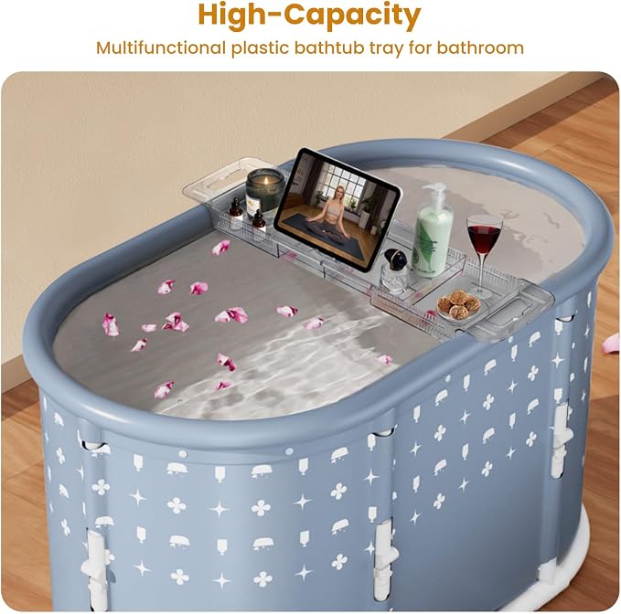 Foldable Bathtub Tray, Expandable to 80cm Acrylic Bath Tray for Tub, Bath Tub Tray Shower Storage Rack, Bath Table Trays for Bathtub (Transparent Bathtub Tray)