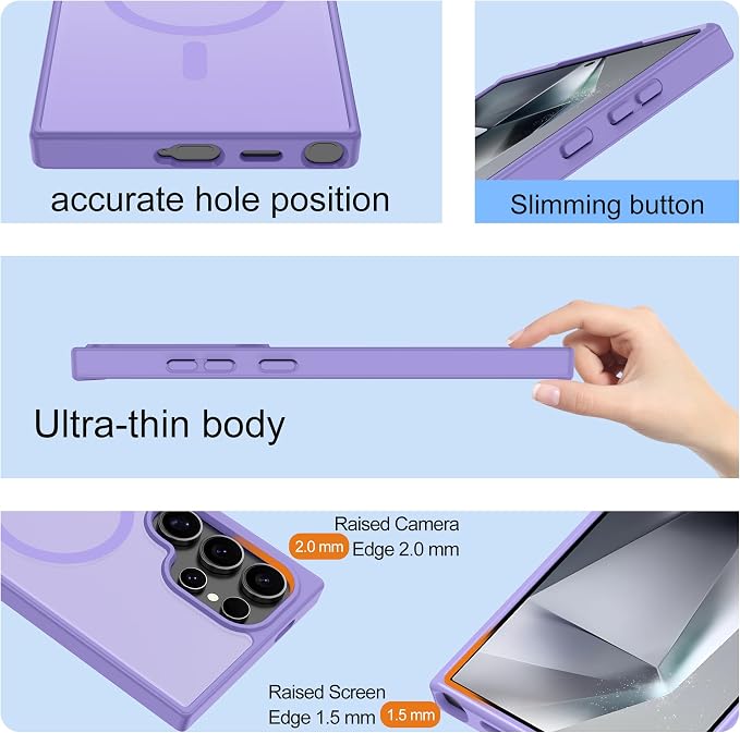 For Samsung Galaxy S24 Ultra Case [Compatible with Magsafe] Translucent Matte Magnetic Phone Case,Slim Thin Duty Shockproof Protection Cover with 2pc Screen Protector for S24 Ultra-Light purple