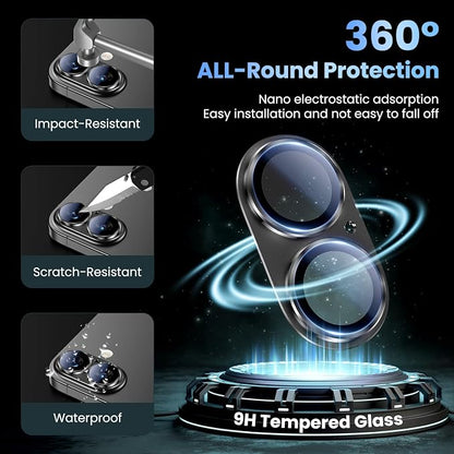 Uyiton Compatible with iPhone 17 Camera Lens Protector - [Not Easy to Break][Strong Adsorption][Case-Friendly] Metal Tempered Glass Rear Camera Screen Cover - Black