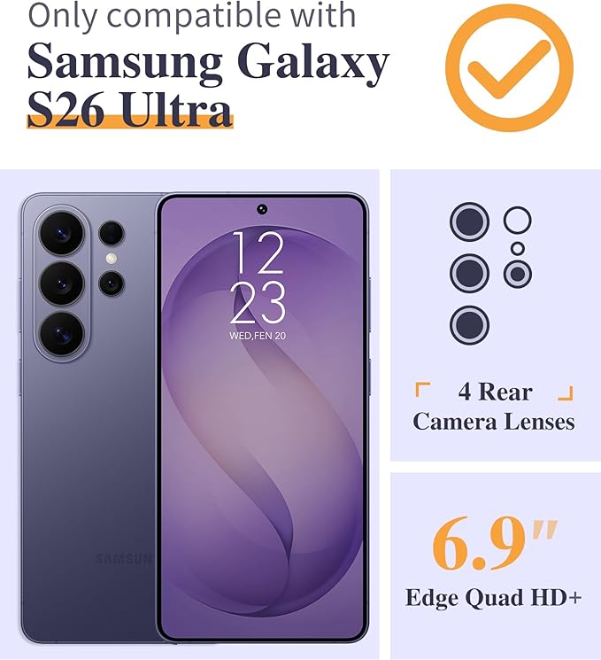 GVIEWIN Compatible with Samsung Galaxy S26 Ultra Case, Clear Floral Slim Shockproof Protective Women Phone Case, Non-Yellowing, with Screen Protector & Camera Lens Protector 6.9", Corals/Lilac