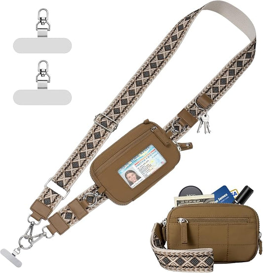 Tiostep Clip and Go Strap for Phone with Wallet Crossbody Phone Lanyard with Anti-Theft Zipper Pouch Detachable Quilted Wrist Wallet with RFID and ID Window for Daily and Travel